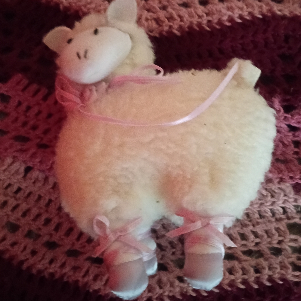 Adorable Cream and Pink Plush Lamb
